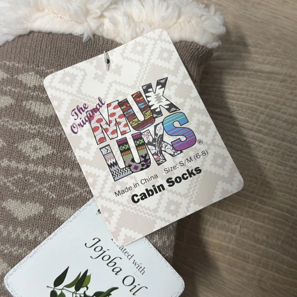 MUK LUKS Womens Cabin Socks Size S/M Fair Isle Jojoba Infused Faux Fur Lined NWT